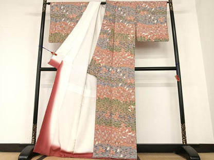平和屋着物●上質な小紋 飛鳥梅松花文 正絹 逸品 AABC0007zg