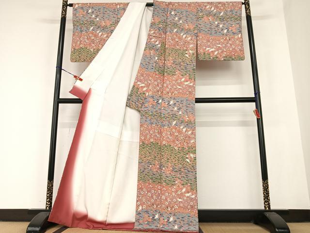 平和屋着物●上質な小紋 飛鳥梅松花文 正絹 逸品 AABC0007zg