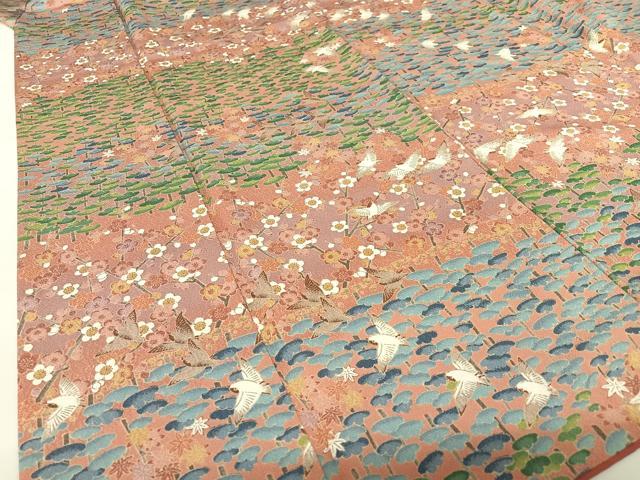平和屋着物●上質な小紋 飛鳥梅松花文 正絹 逸品 AABC0007zg