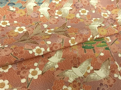 平和屋着物●上質な小紋 飛鳥梅松花文 正絹 逸品 AABC0007zg