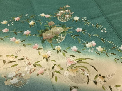 平和屋着物●訪問着 花籠文 暈し染め 銀彩 正絹 逸品 AABC0017zg