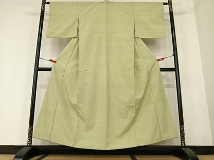 平和屋着物●上質な紬　色無地　根岸色　正絹　逸品　AABC0019zg