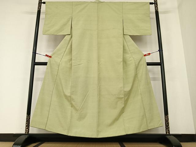 平和屋着物●上質な紬　色無地　根岸色　正絹　逸品　AABC0019zg