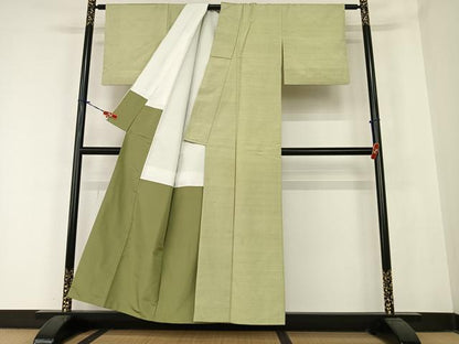 平和屋着物●上質な紬　色無地　根岸色　正絹　逸品　AABC0019zg