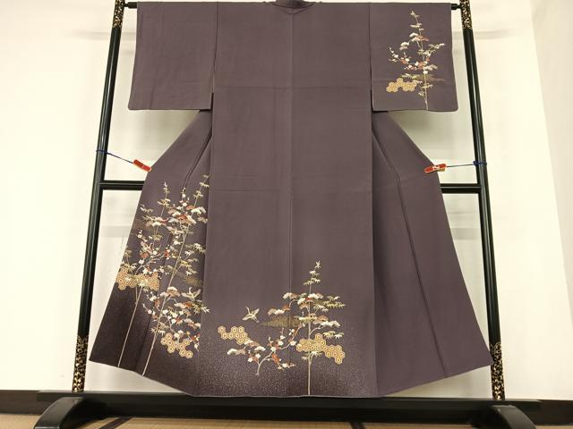 平和屋着物●訪問着　友禅　駒刺繍　松竹梅飛鶴文　暈し染め　金彩　正絹　逸品　AABC0024zg