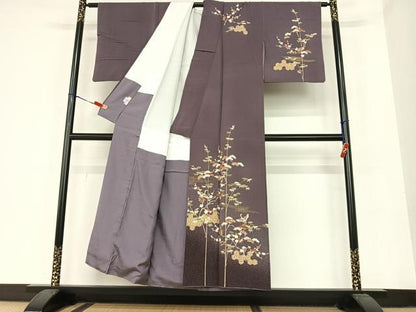 平和屋着物●訪問着　友禅　駒刺繍　松竹梅飛鶴文　暈し染め　金彩　正絹　逸品　AABC0024zg