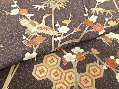 平和屋着物●訪問着　友禅　駒刺繍　松竹梅飛鶴文　暈し染め　金彩　正絹　逸品　AABC0024zg