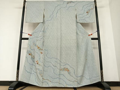 平和屋着物●訪問着　駒刺繍　絞り　草花文　金彩　正絹　逸品　AABC0029zg