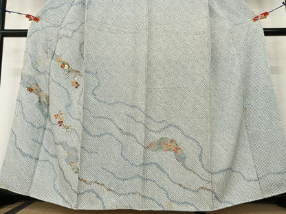 平和屋着物●訪問着　駒刺繍　絞り　草花文　金彩　正絹　逸品　AABC0029zg