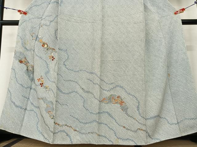 平和屋着物●訪問着　駒刺繍　絞り　草花文　金彩　正絹　逸品　AABC0029zg