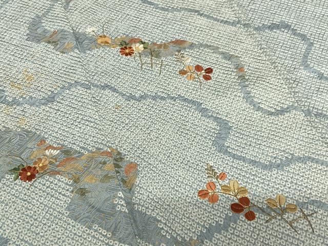 平和屋着物●訪問着　駒刺繍　絞り　草花文　金彩　正絹　逸品　AABC0029zg