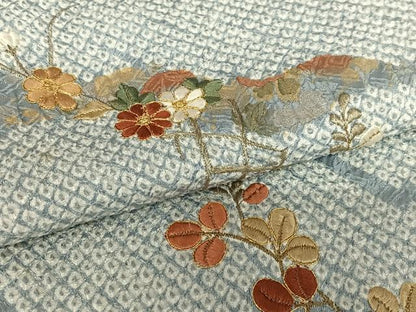 平和屋着物●訪問着　駒刺繍　絞り　草花文　金彩　正絹　逸品　AABC0029zg