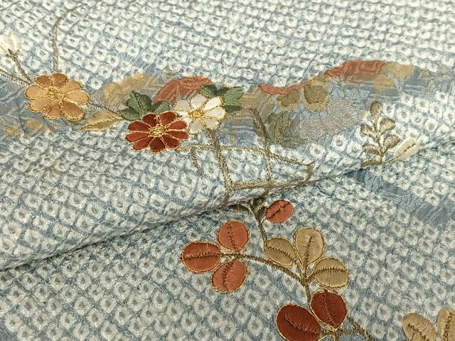 平和屋着物●訪問着　駒刺繍　絞り　草花文　金彩　正絹　逸品　AABC0029zg