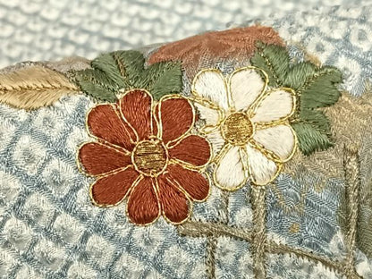 平和屋着物●訪問着　駒刺繍　絞り　草花文　金彩　正絹　逸品　AABC0029zg