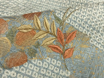 平和屋着物●訪問着　駒刺繍　絞り　草花文　金彩　正絹　逸品　AABC0029zg