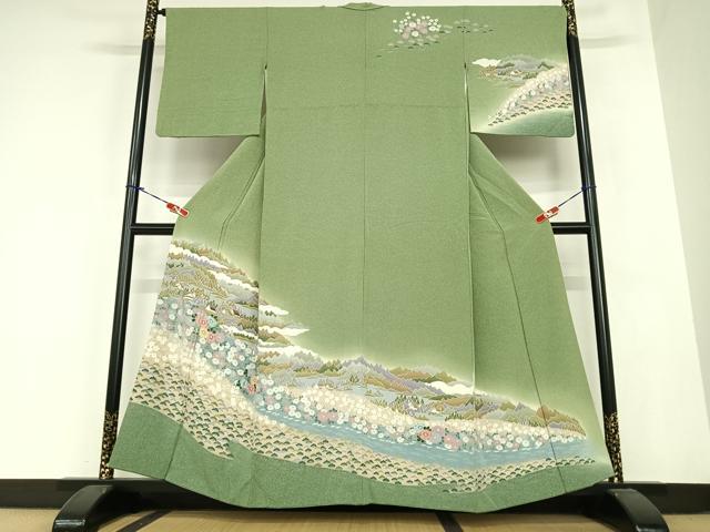 平和屋着物●訪問着　風景草花文　暈し染め　正絹　逸品　AABC0038zg