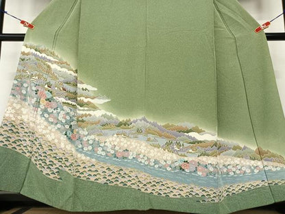 平和屋着物●訪問着　風景草花文　暈し染め　正絹　逸品　AABC0038zg