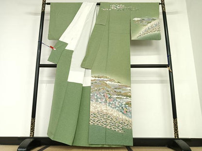 平和屋着物●訪問着　風景草花文　暈し染め　正絹　逸品　AABC0038zg