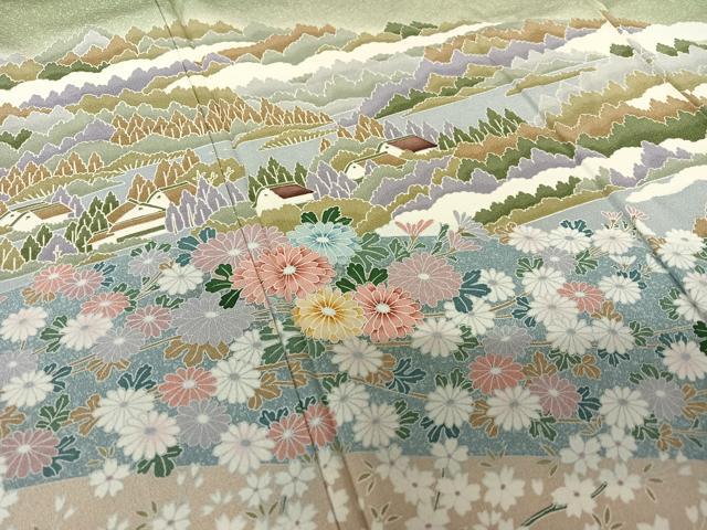 平和屋着物●訪問着　風景草花文　暈し染め　正絹　逸品　AABC0038zg