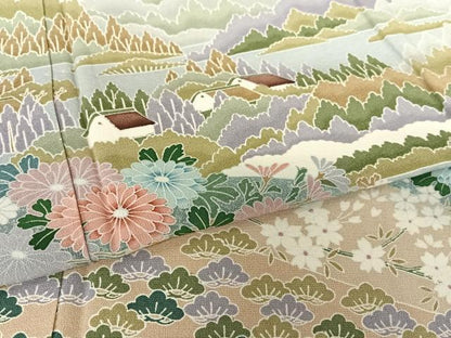 平和屋着物●訪問着　風景草花文　暈し染め　正絹　逸品　AABC0038zg