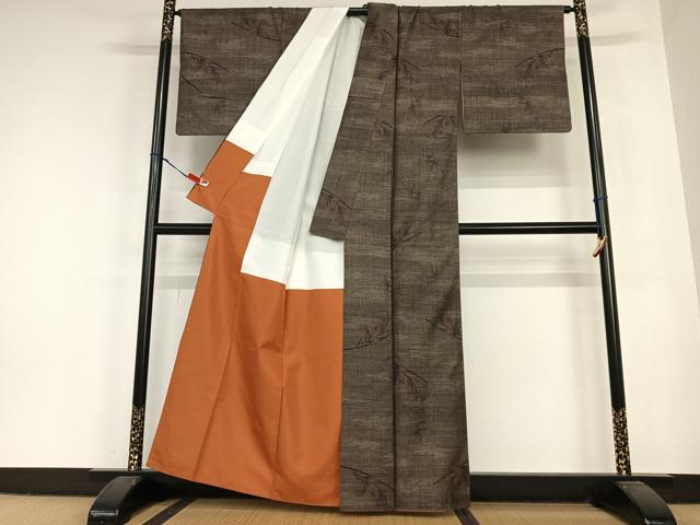 平和屋着物●本場大島紬 泥染め カタス9マルキ 枝葉文 正絹 逸品 AABC0039zg