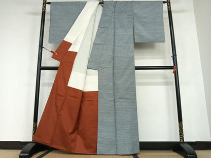 平和屋着物●上質な紬　色無地　鉄御納戸色　正絹　逸品　AABC0044zg