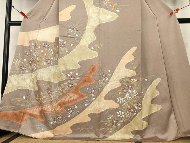 平和屋着物●訪問着 絞り 草花文 金彩 正絹 逸品 AABC0046zg