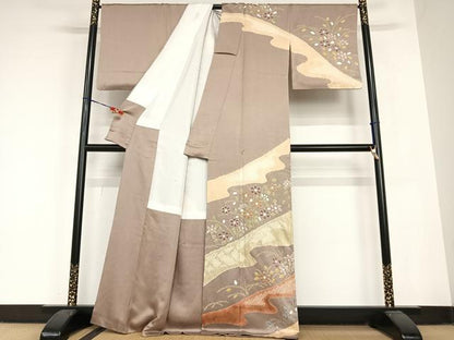 平和屋着物●訪問着 絞り 草花文 金彩 正絹 逸品 AABC0046zg