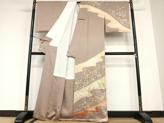 平和屋着物●訪問着 絞り 草花文 金彩 正絹 逸品 AABC0046zg