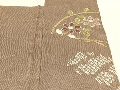 平和屋着物●訪問着 絞り 草花文 金彩 正絹 逸品 AABC0046zg