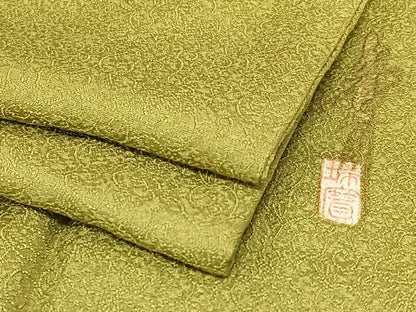 平和屋着物●本草木染作家 瑞寶 色無地 唐草地紋 璃寛茶色 正絹 逸品 AABC0047zg
