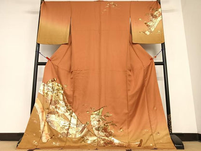 平和屋着物●訪問着 花蝶絵巻文 山車 暈し染め 金彩 ロング丈 正絹 逸品 AABC0050zg