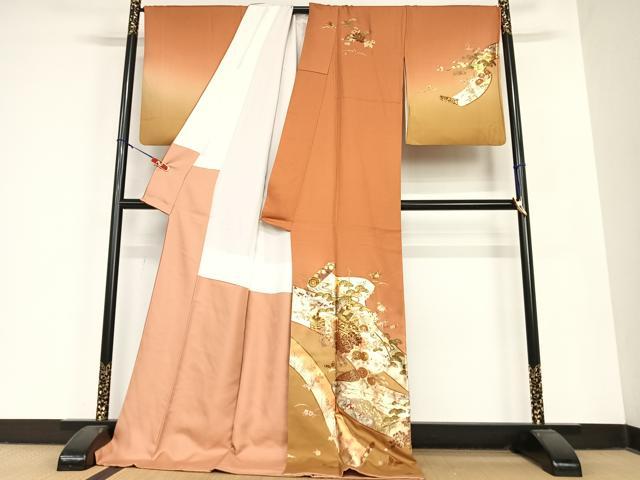 平和屋着物●訪問着 花蝶絵巻文 山車 暈し染め 金彩 ロング丈 正絹 逸品 AABC0050zg