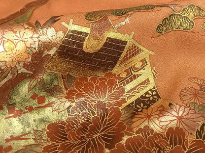 平和屋着物●訪問着 花蝶絵巻文 山車 暈し染め 金彩 ロング丈 正絹 逸品 AABC0050zg
