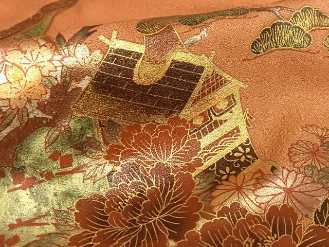平和屋着物●訪問着 花蝶絵巻文 山車 暈し染め 金彩 ロング丈 正絹 逸品 AABC0050zg