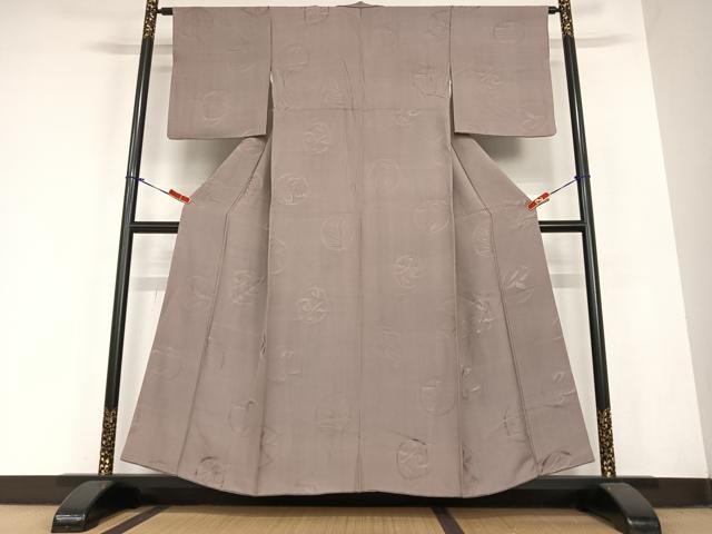 平和屋着物●上質な色無地　草花丸地紋　煤竹色　正絹　逸品　AABC0051zg