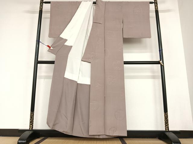 平和屋着物●上質な色無地　草花丸地紋　煤竹色　正絹　逸品　AABC0051zg