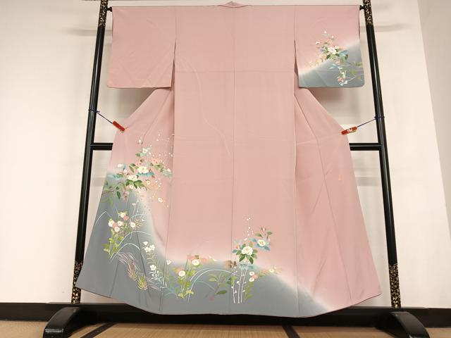 平和屋着物●訪問着 友禅 作家物 河美 草花文 暈し染め 正絹 逸品 AABC0057zg