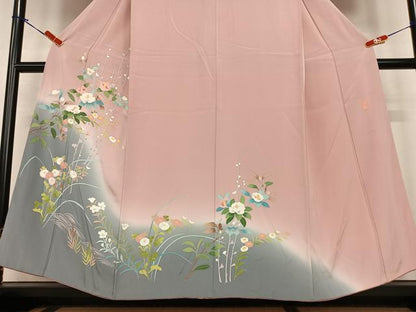 平和屋着物●訪問着 友禅 作家物 河美 草花文 暈し染め 正絹 逸品 AABC0057zg