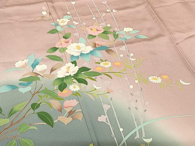 平和屋着物●訪問着 友禅 作家物 河美 草花文 暈し染め 正絹 逸品 AABC0057zg