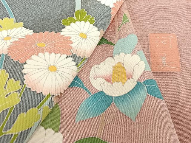 平和屋着物●訪問着 友禅 作家物 河美 草花文 暈し染め 正絹 逸品 AABC0057zg