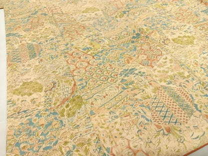 平和屋着物●上質な小紋　紬地　手描き　切嵌人物風景花文　正絹　逸品　AABC0060zg