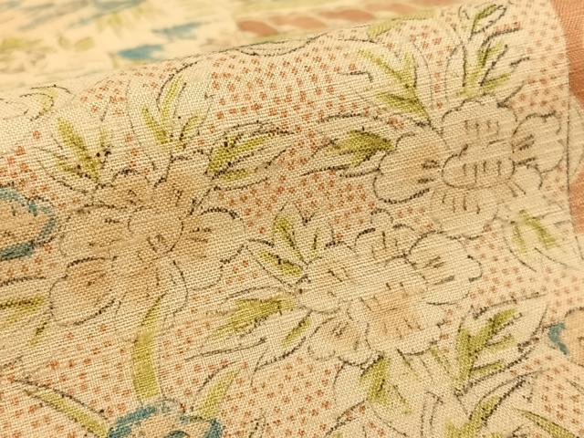 平和屋着物●上質な小紋　紬地　手描き　切嵌人物風景花文　正絹　逸品　AABC0060zg