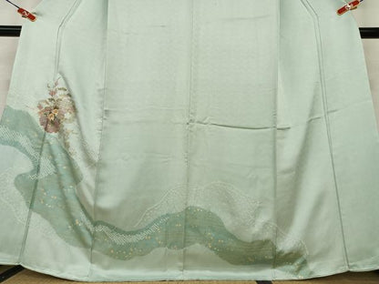 平和屋着物●訪問着 駒刺繍 絞り 梅松花文 金彩 松坂屋扱い 正絹 逸品 AABC0068zg