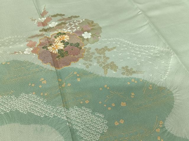 平和屋着物●訪問着 駒刺繍 絞り 梅松花文 金彩 松坂屋扱い 正絹 逸品 AABC0068zg