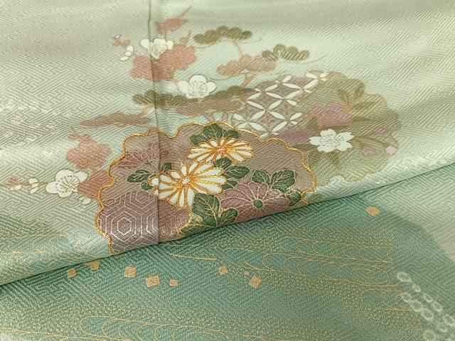 平和屋着物●訪問着 駒刺繍 絞り 梅松花文 金彩 松坂屋扱い 正絹 逸品 AABC0068zg