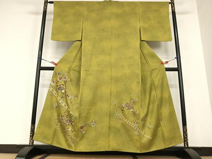 平和屋着物●訪問着　作家物　花鳥唐草文　暈し染め　金彩　正絹　逸品　AABC0077zg