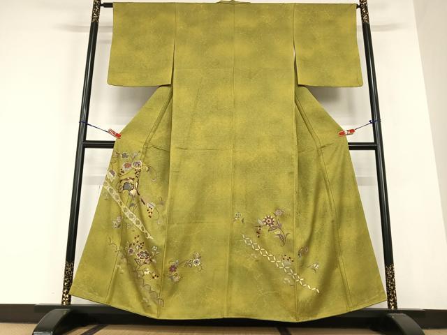 平和屋着物●訪問着　作家物　花鳥唐草文　暈し染め　金彩　正絹　逸品　AABC0077zg