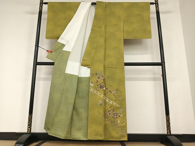 平和屋着物●訪問着　作家物　花鳥唐草文　暈し染め　金彩　正絹　逸品　AABC0077zg