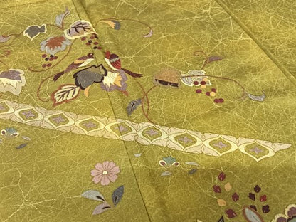 平和屋着物●訪問着　作家物　花鳥唐草文　暈し染め　金彩　正絹　逸品　AABC0077zg